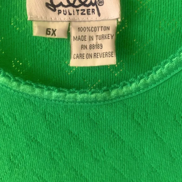 LILLY PULITZER Green Long Sleeve Top with Pink Cardigan w/Green Palm Tree - 6X - Picture 9 of 11